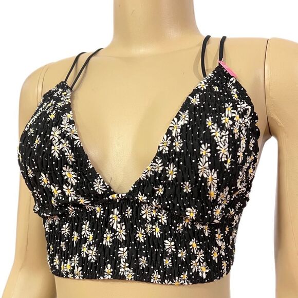 Victorias Secret Pink Smocked Triangle Lined Removable Padding Bralette floral L - Picture 1 of 4